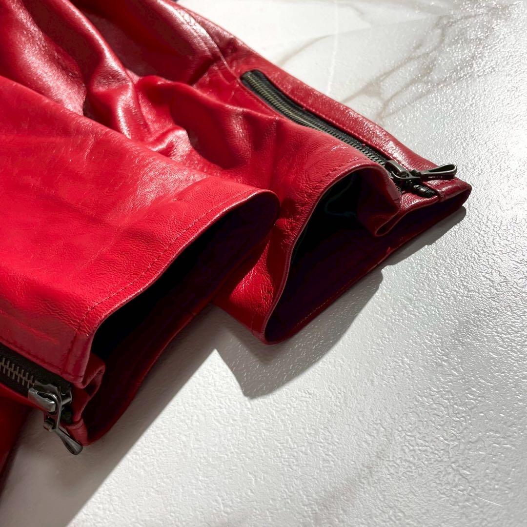 【極美品✨】SCHAFFEN ライダースジャケット ラムレザー 希少色 赤 L