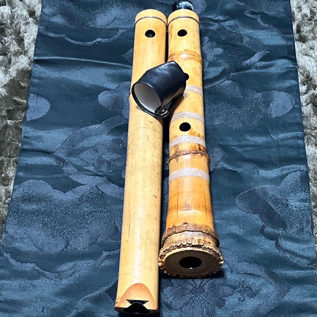 尺八 琴古流 在銘 竹治 2尺1寸管 中継ぎ籐巻き 銀三線 【音出し確認済み】