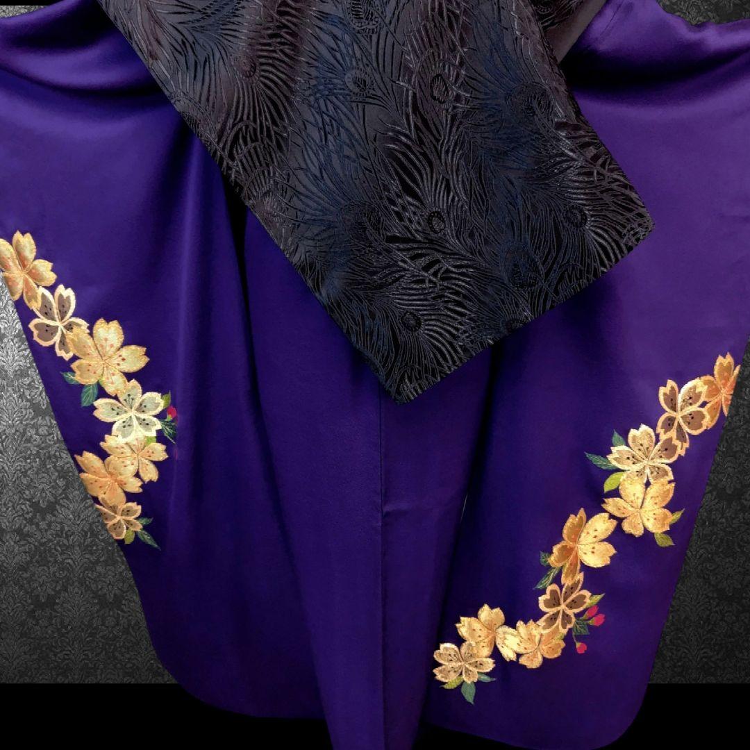 振袖フルセット(7点)・成人式・色無地振袖・高級縮緬・金刺繍・金彩加工・モダン