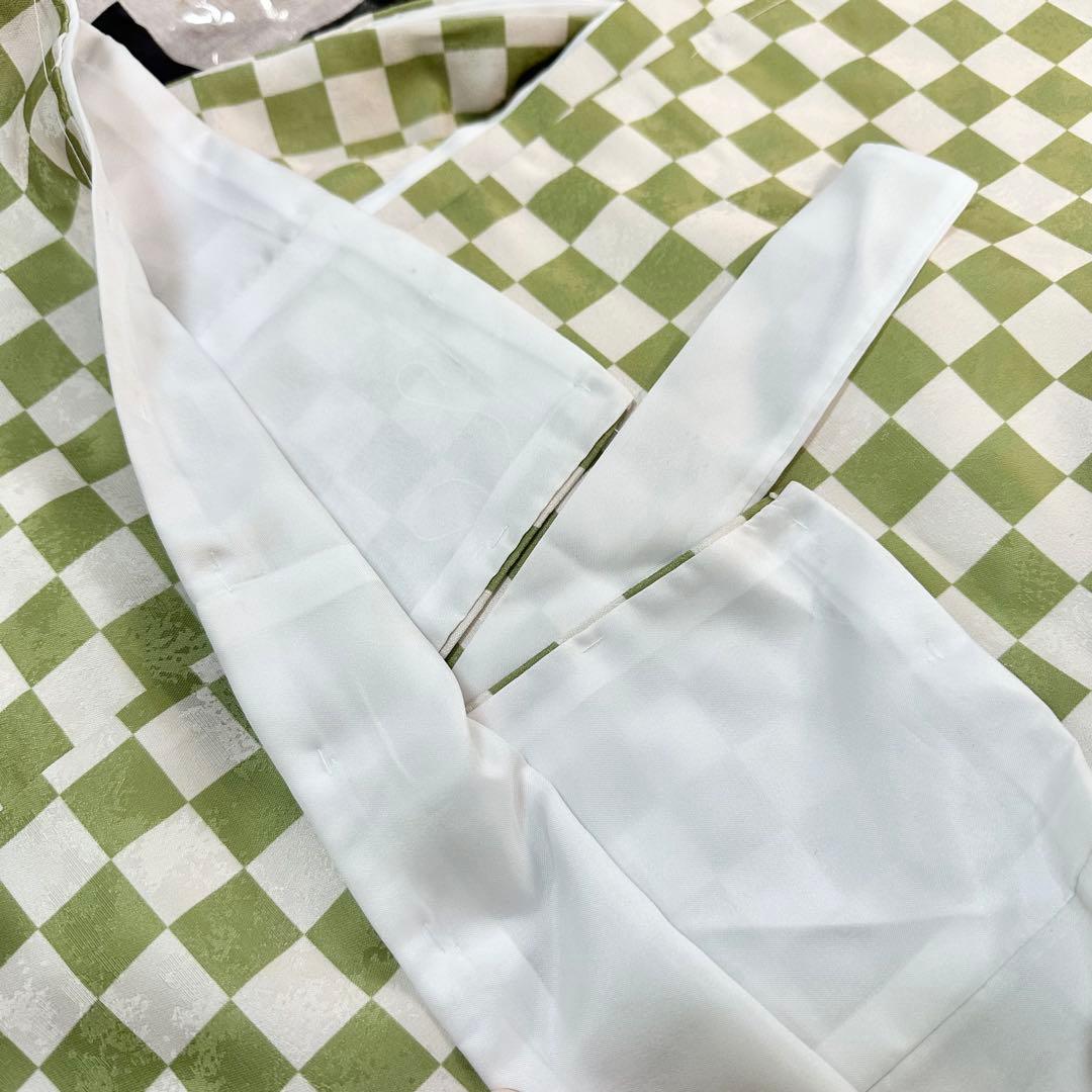 七五三 3歳 男の子 着物 被布着 市松模様 緑