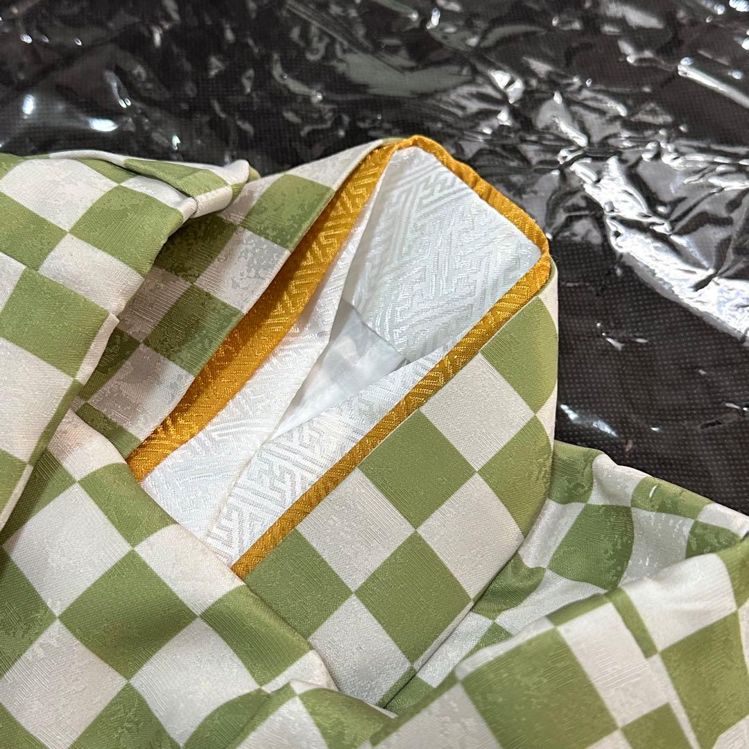 七五三 3歳 男の子 着物 被布着 市松模様 緑