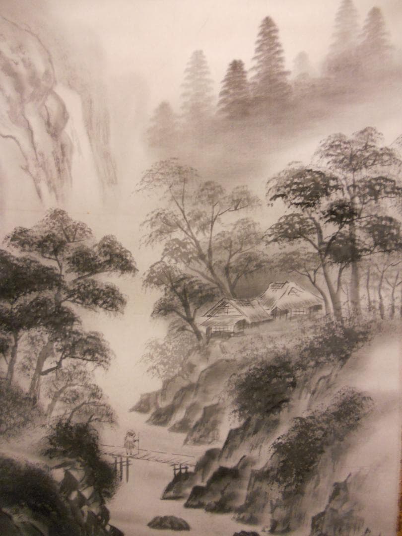 掛け軸 佐久間青苔 水墨山水 絹本 希少 軸装 茶道具 掛軸 美品 です。