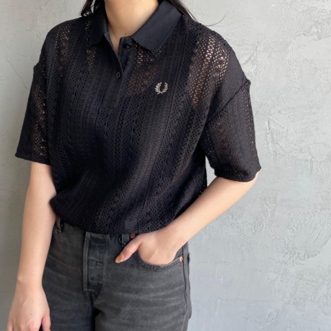 FRED PERRY フレッドペリー レース ポロシャツ ブラック レディース