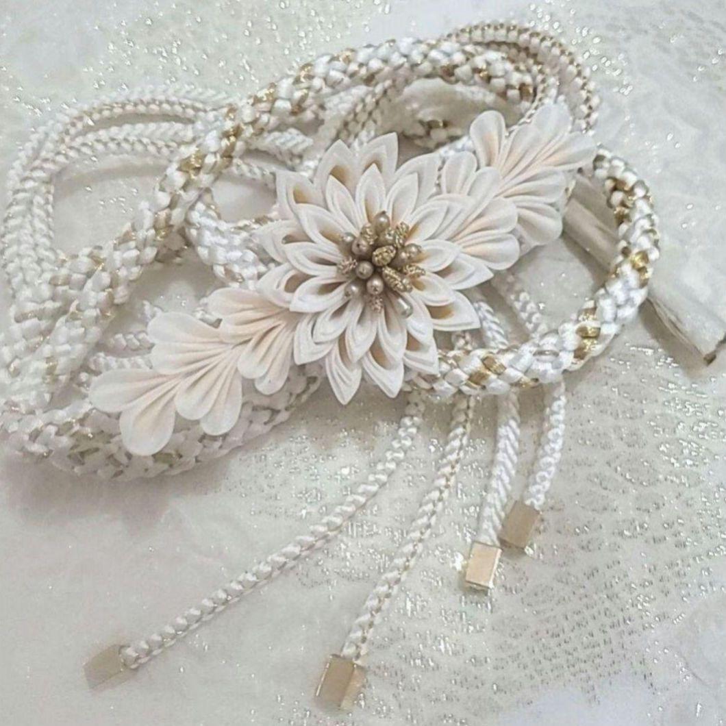 新品 振袖用 帯締め 帯〆 つまみ細工 剣菊 正絹 成人式 結婚式 つまみ飾り