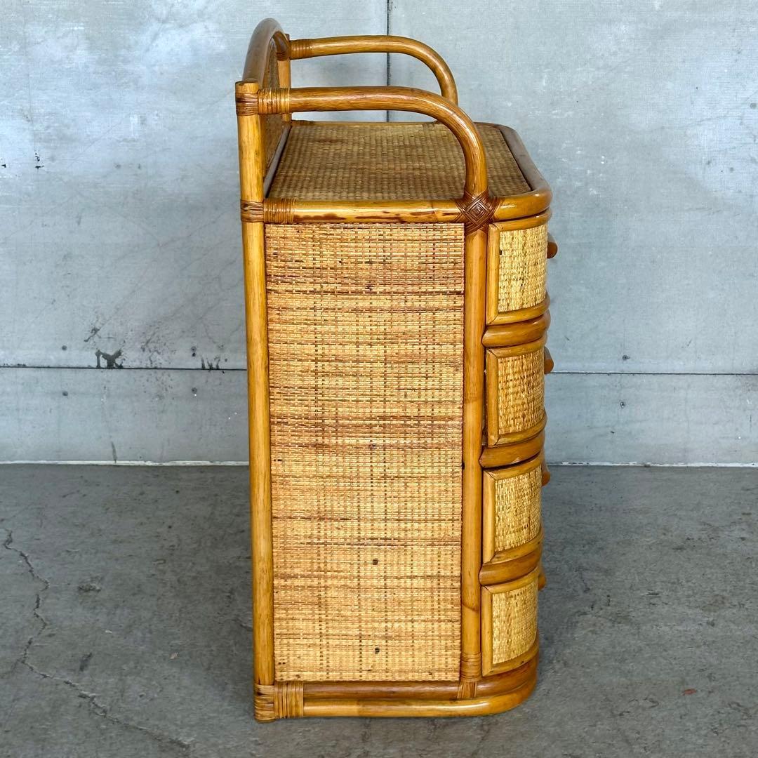 ꧁ラタン꧂ 70s〜80s昭和レトロ♢ ラタンチェスト 5段 籐家具 ナチュラル