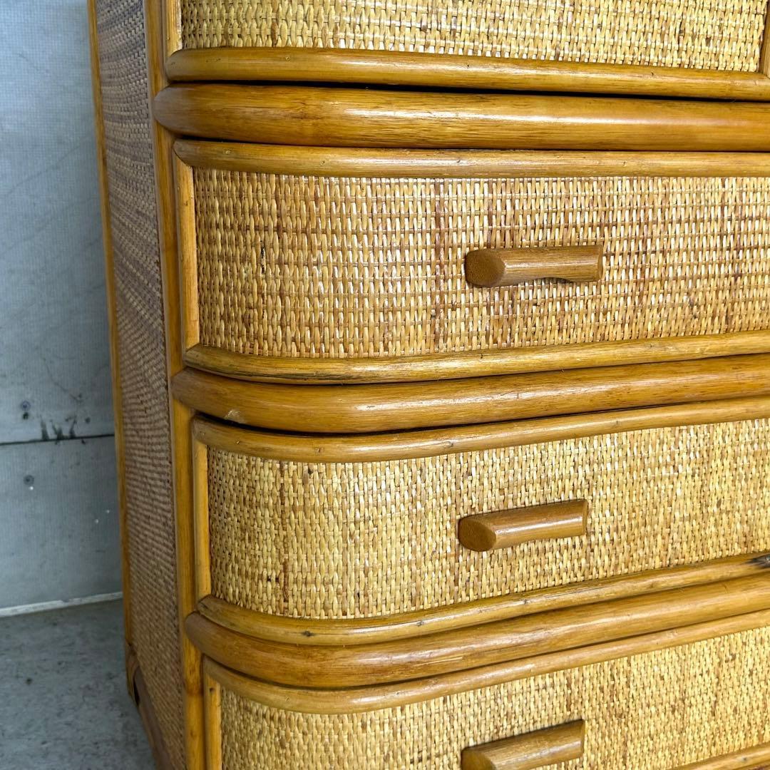 ꧁ラタン꧂ 70s〜80s昭和レトロ♢ ラタンチェスト 5段 籐家具 ナチュラル