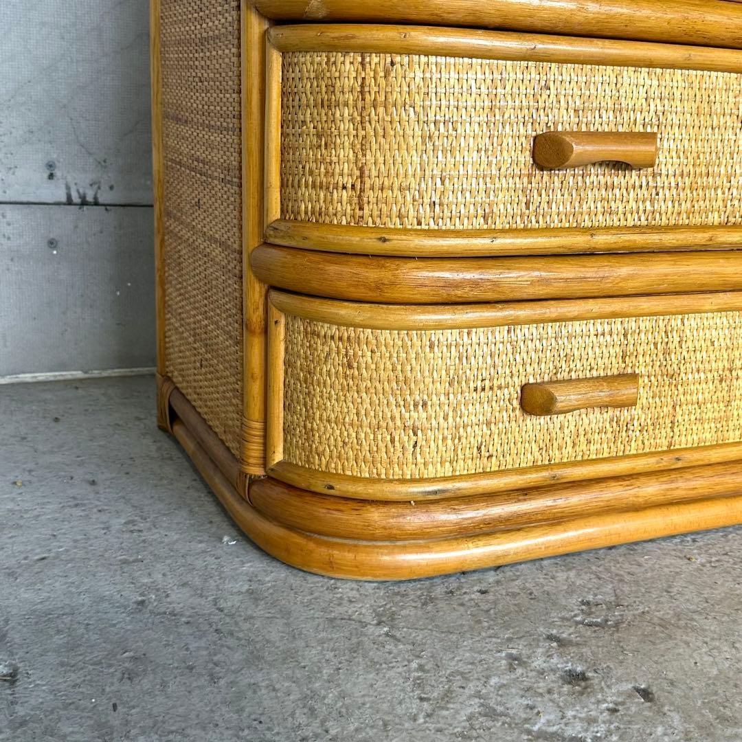 ꧁ラタン꧂ 70s〜80s昭和レトロ♢ ラタンチェスト 5段 籐家具 ナチュラル