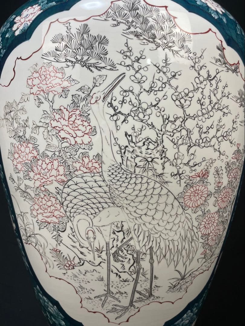 有田焼 特大 染付 牡丹孔雀図 花鳥絵 飾壷 光右衛門作 沈香壺 三段壷 置物
