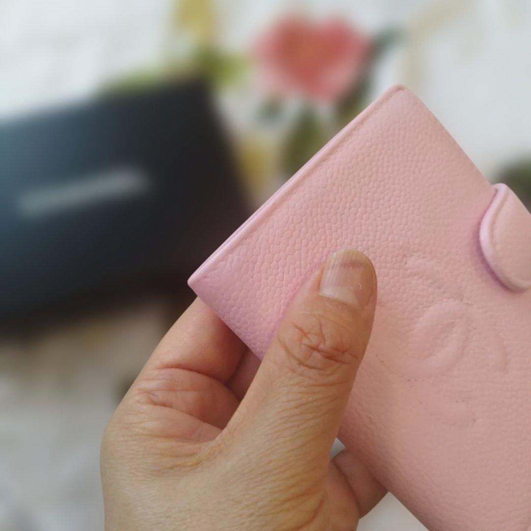 ②シャネルキャビアスキン　がま口コンパクト財布