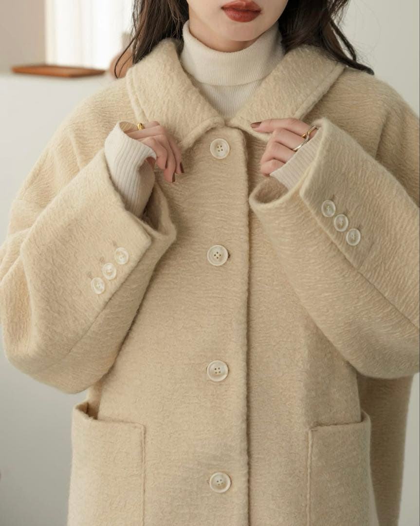 hinari ♡ ステンカラーシャギーミドルコート