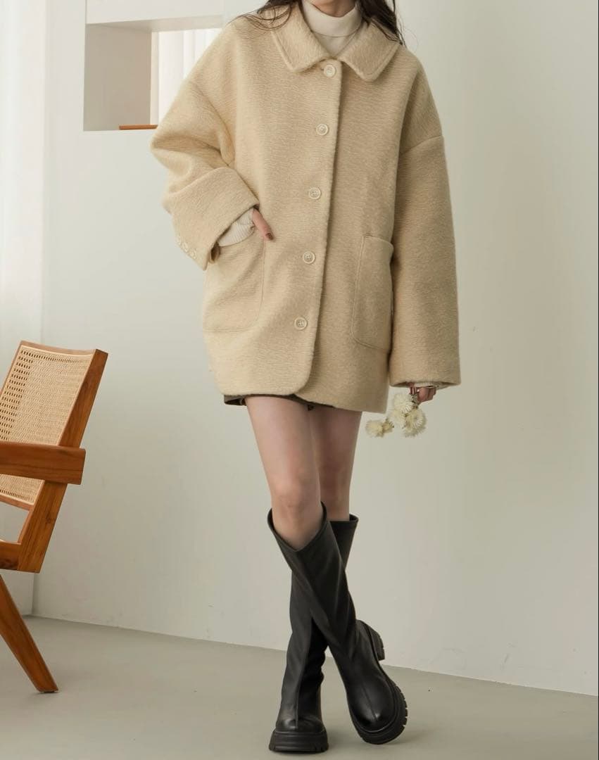 hinari ♡ ステンカラーシャギーミドルコート