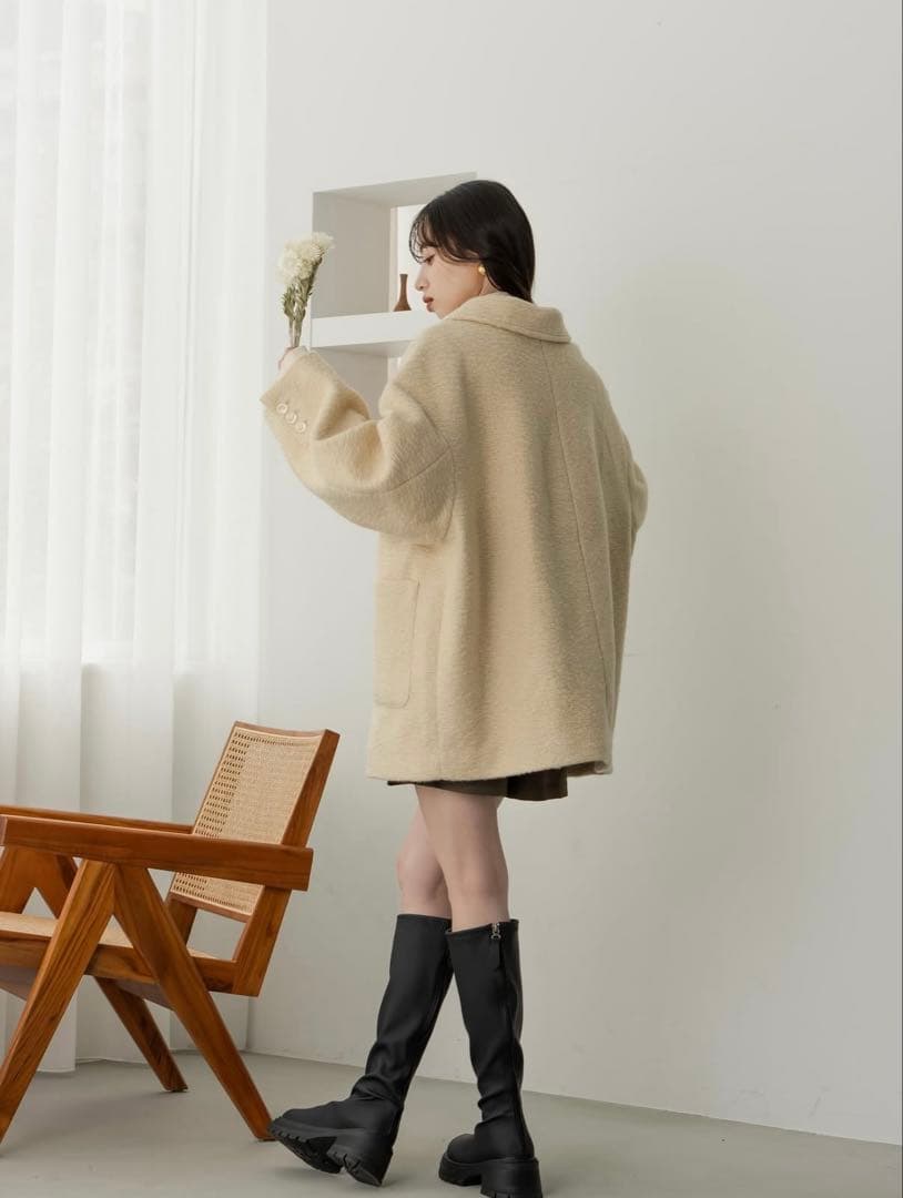 hinari ♡ ステンカラーシャギーミドルコート