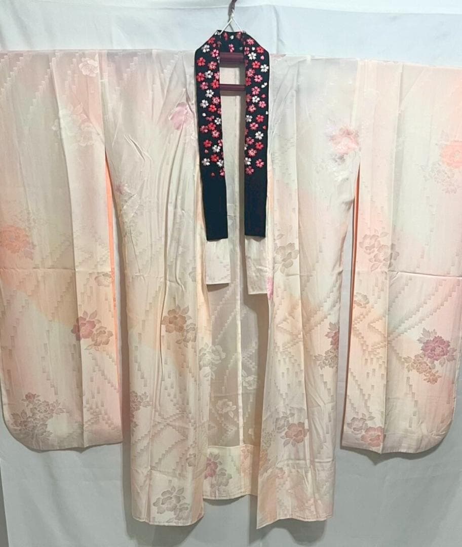 【美品】振袖フルセット成人式6点セット　オレンジ/緑/黒/ピンク/花柄/絞り柄