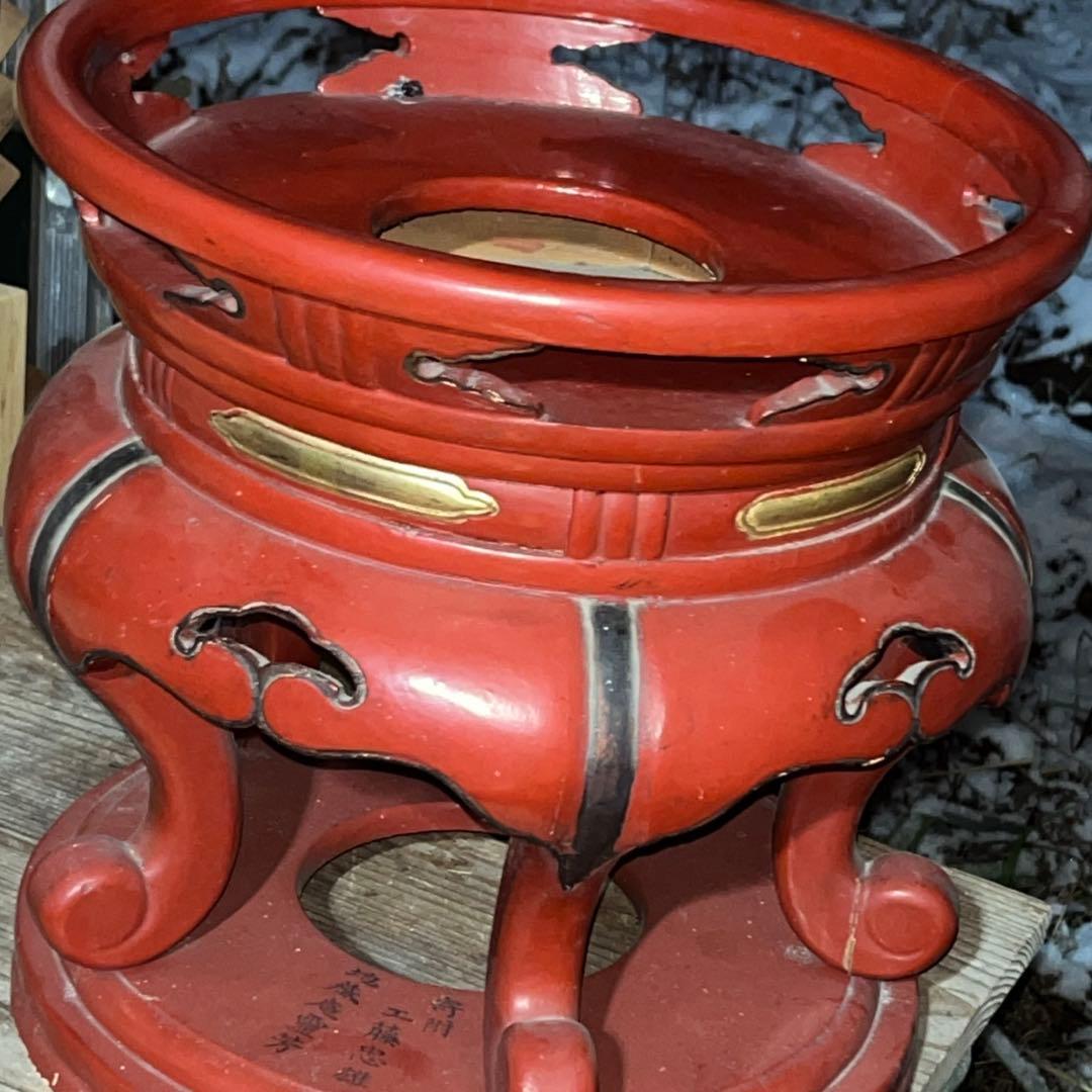 アンティーク　塗り物　漆　りん　台　けいす　木製　特大