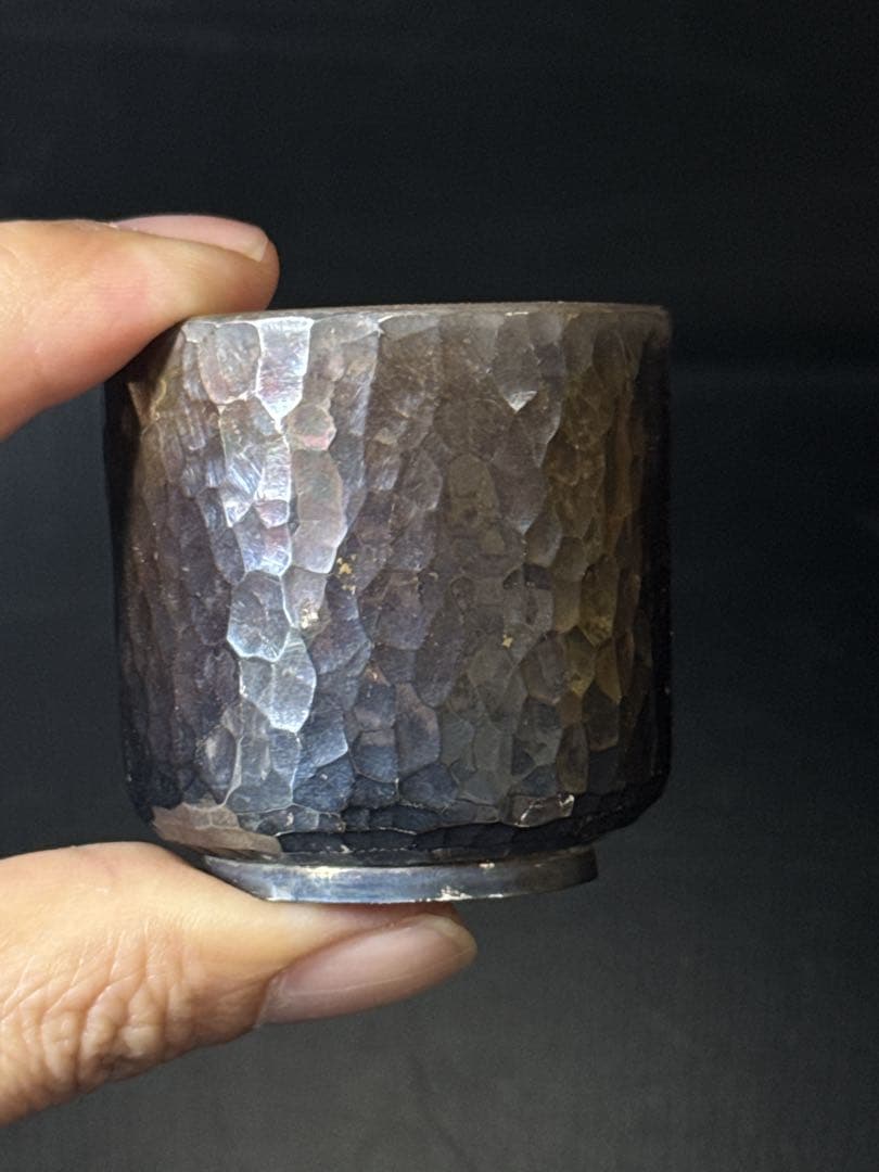 超重量級 極上 純銀 槌目 筒型 ぐい呑 酒器 桐箱入 約197.3g