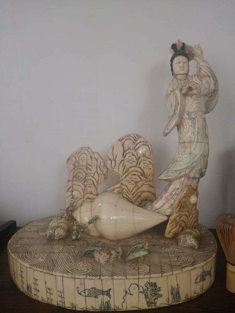 骨董 美術 仙女 天女 天然素材 骨 牙 特大 置き根付