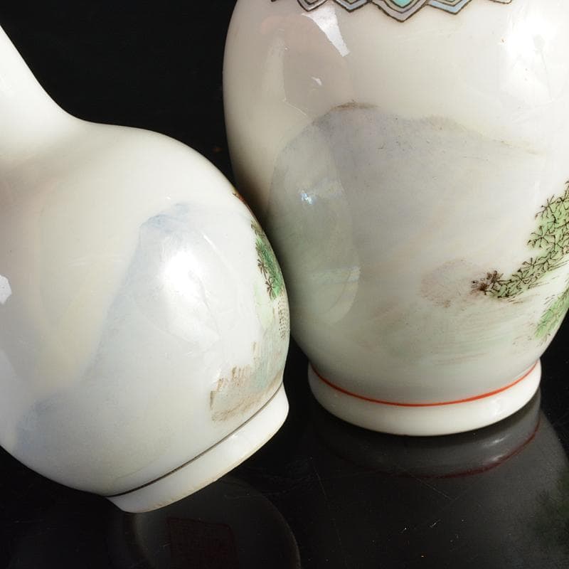 中国　乾隆年製款　粉彩　漢詩山水文　小瓶　2点まとめて　V　R6645