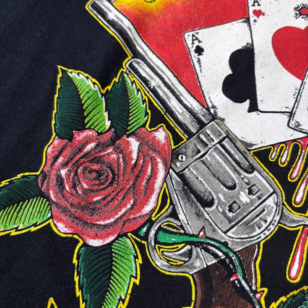 本物 レアカラー 90’s Guns N' Roses 拳銃×トランプ×薔薇 T