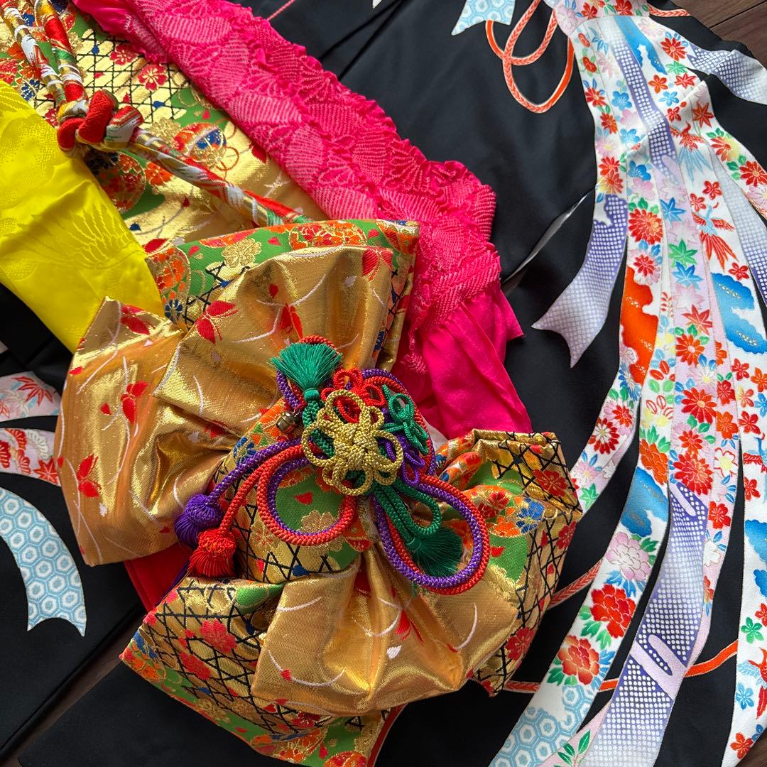 七五三　フルセット　アンティーク　7歳　黒　古典柄