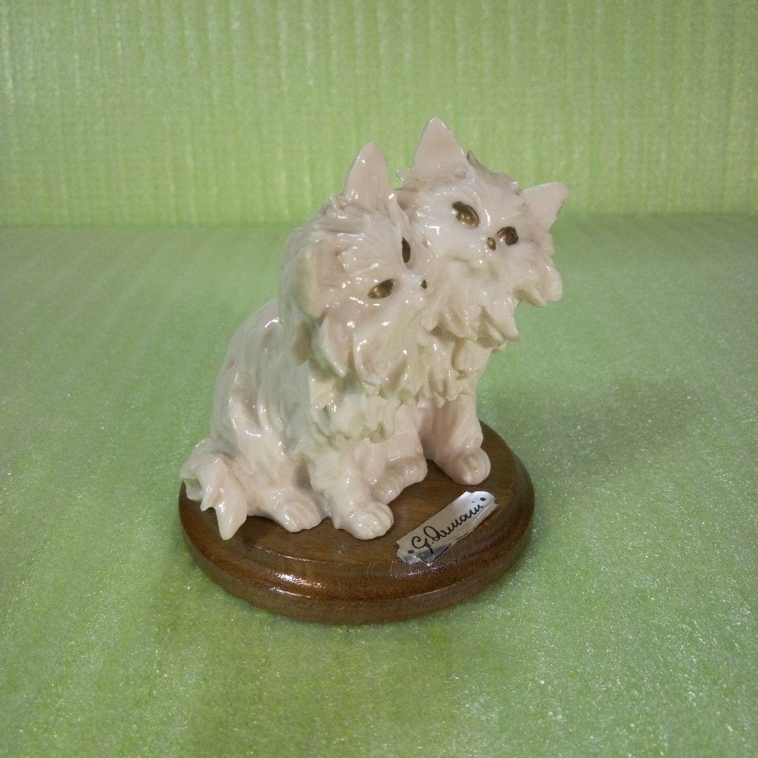 アンティークな猫の置物　仲良し　白猫　ペルシャ？　長毛種？　Whitecat