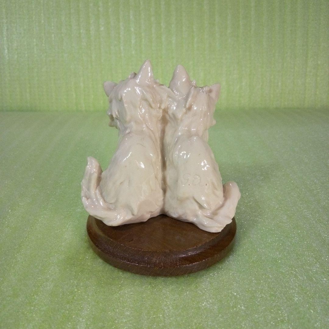 アンティークな猫の置物　仲良し　白猫　ペルシャ？　長毛種？　Whitecat