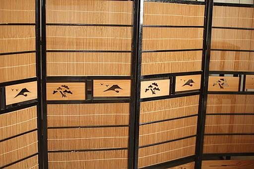 古い竹簾屏風　衝立　目隠し 四つ折り　透かし彫り　古民家　古道具