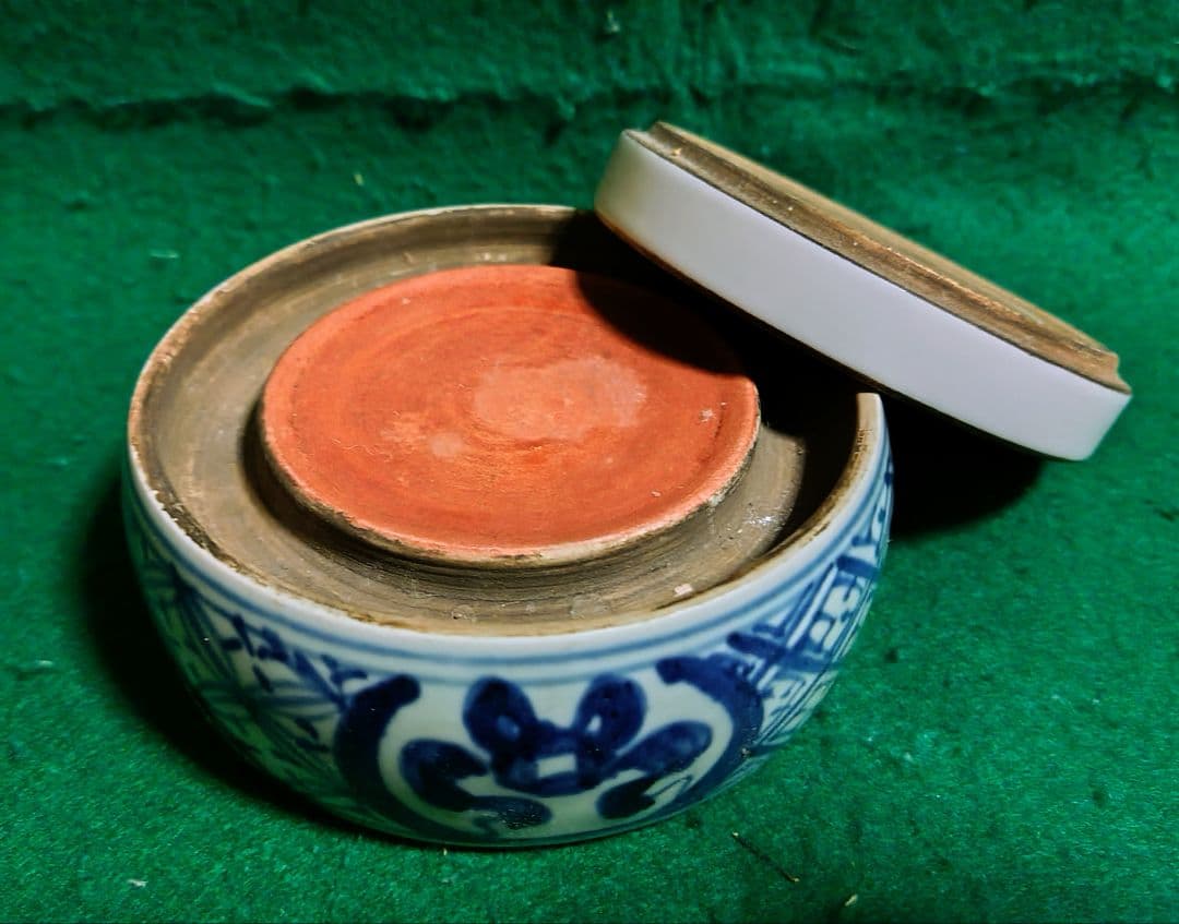 硯　陶器製　中国製　染付　書道