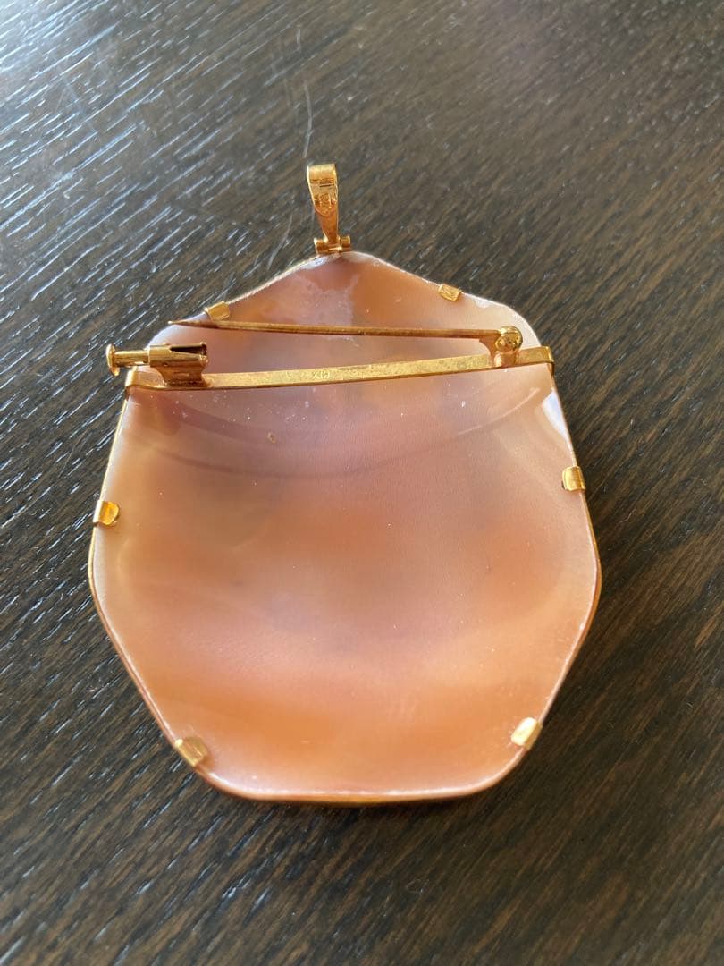 k18　シェルカメオ　ペンダントトップ　ブローチ　2way　アンティーク