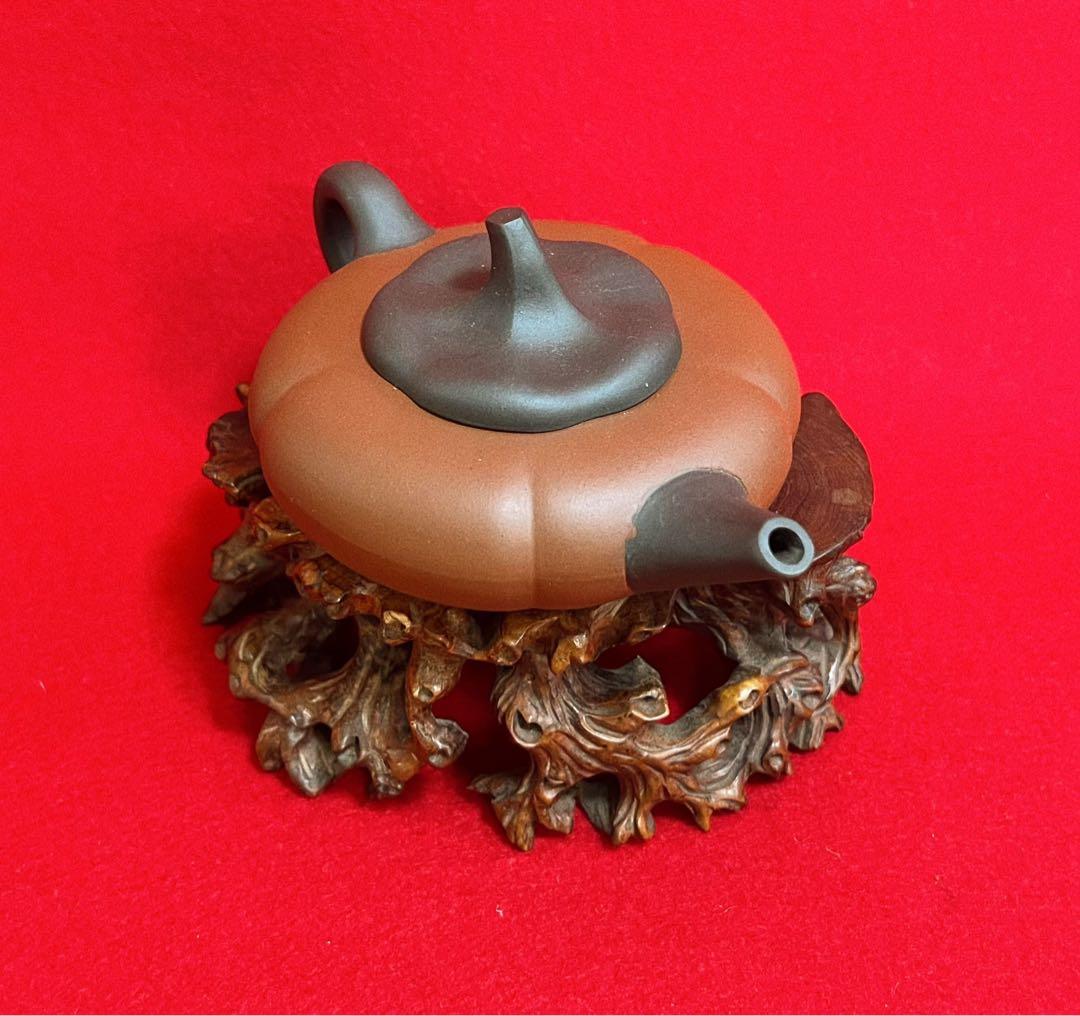 中国美術 中国宜興 柿扁壺　紫砂壺　紫砂茶壺 茶器 茶道具