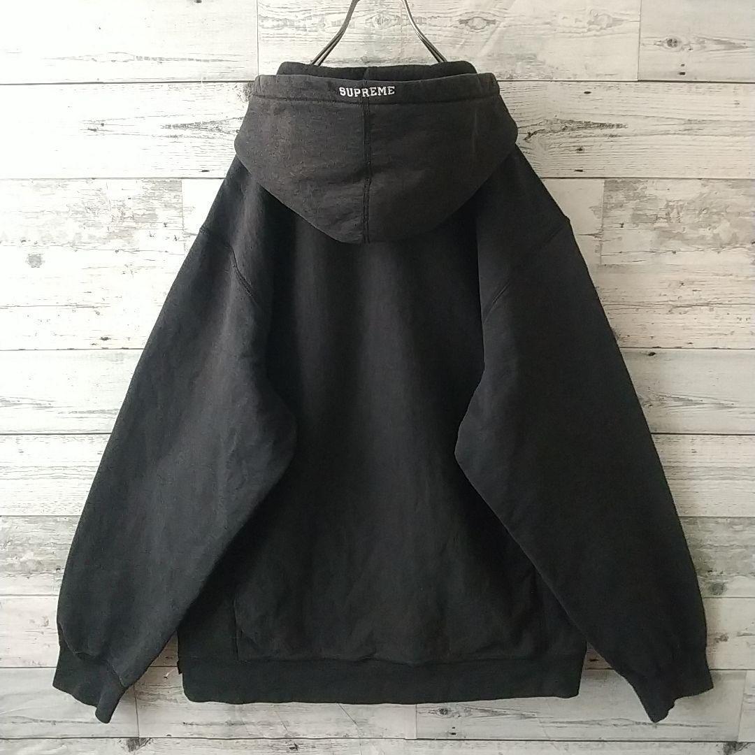 希少サイズ☆シュプリーム 刺繍 キルトレザー Sロゴ パーカー XL ブラック