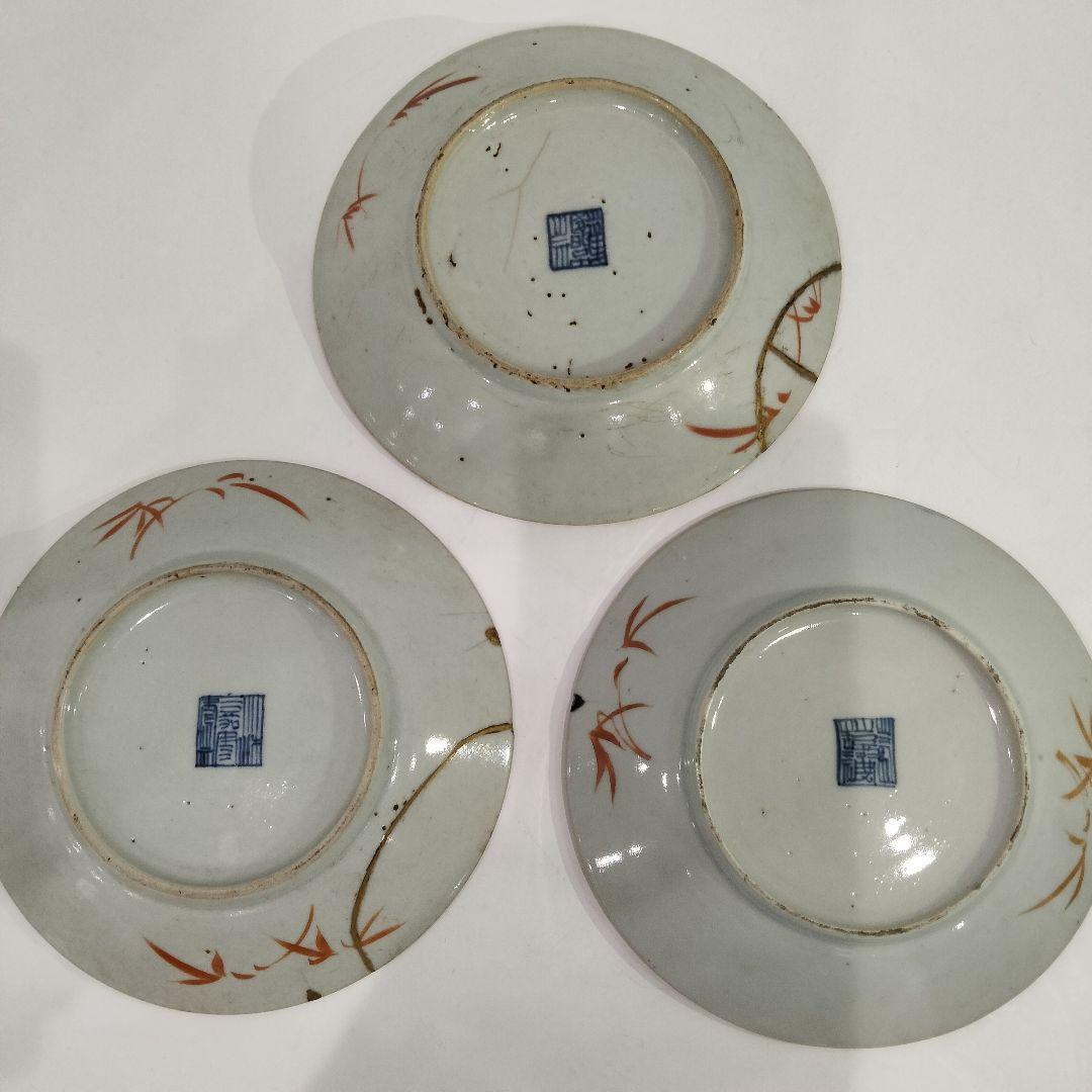 M352 清代 民国 清朝期 十錦皿 三客 中国古玩 唐物 木箱付 中国古美術