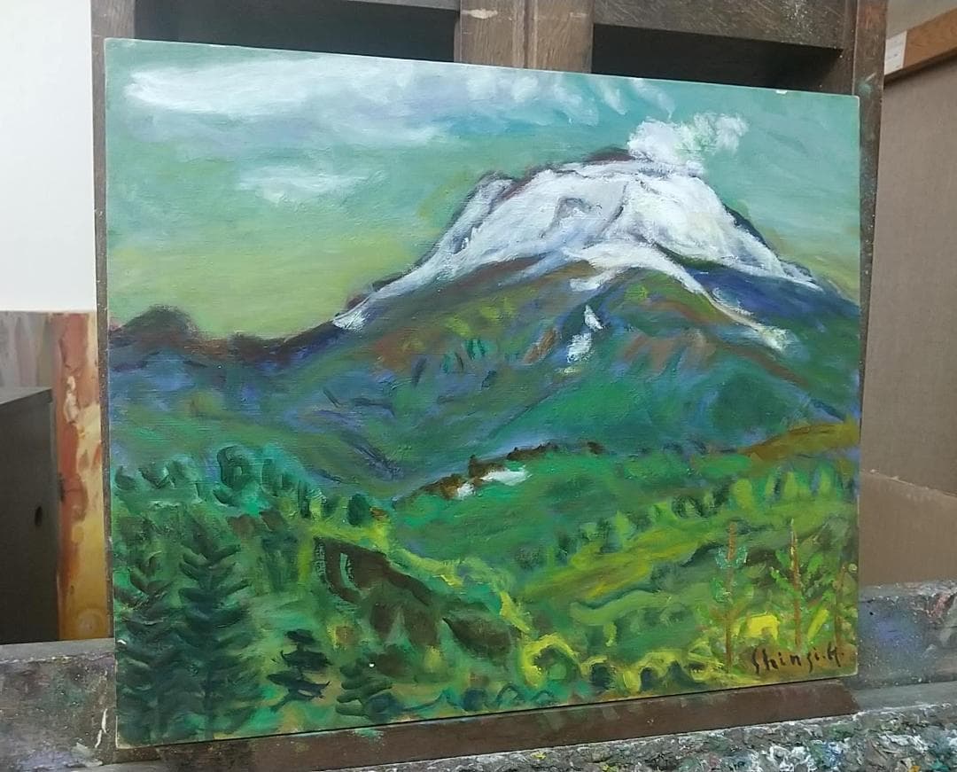 油絵「浅間山」残雪　F8 絵画