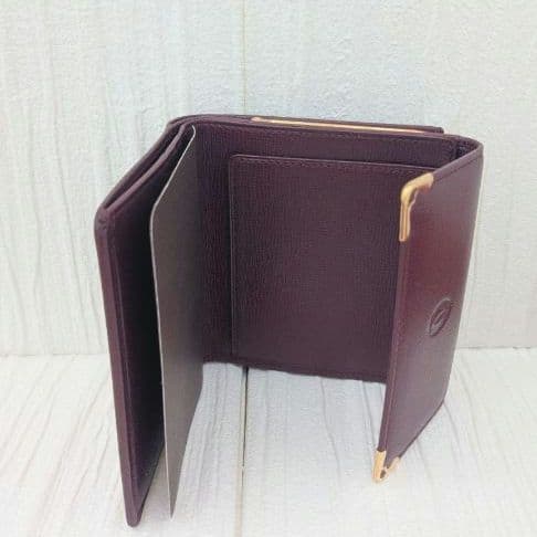 希少】美品 Cartier マストライン 三つ折り財布 がま口 ボルドー 付属品