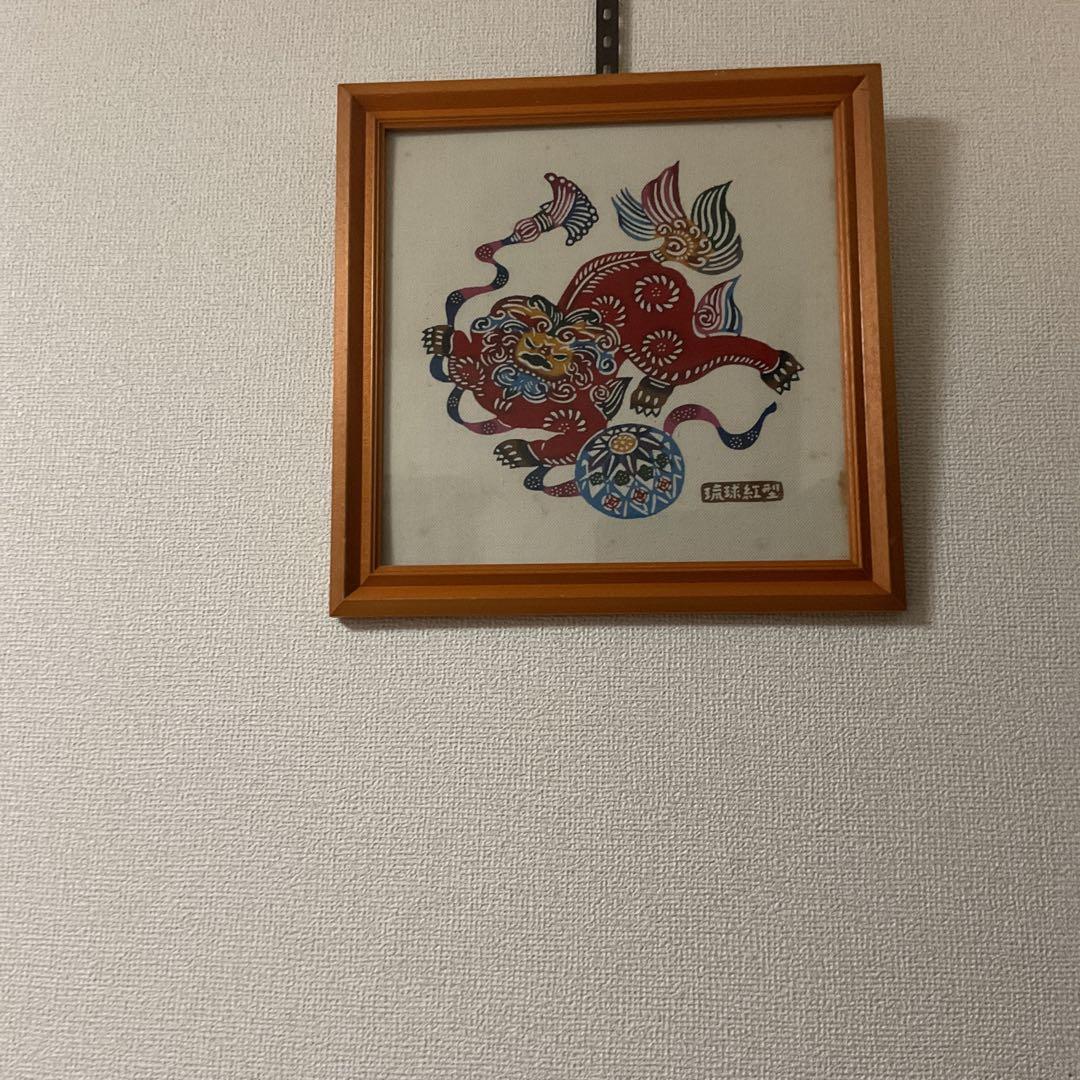 琉球紅型【リュウキュウビンガタ】 布地染め 木枠額装仕立て 前面ガラス仕様