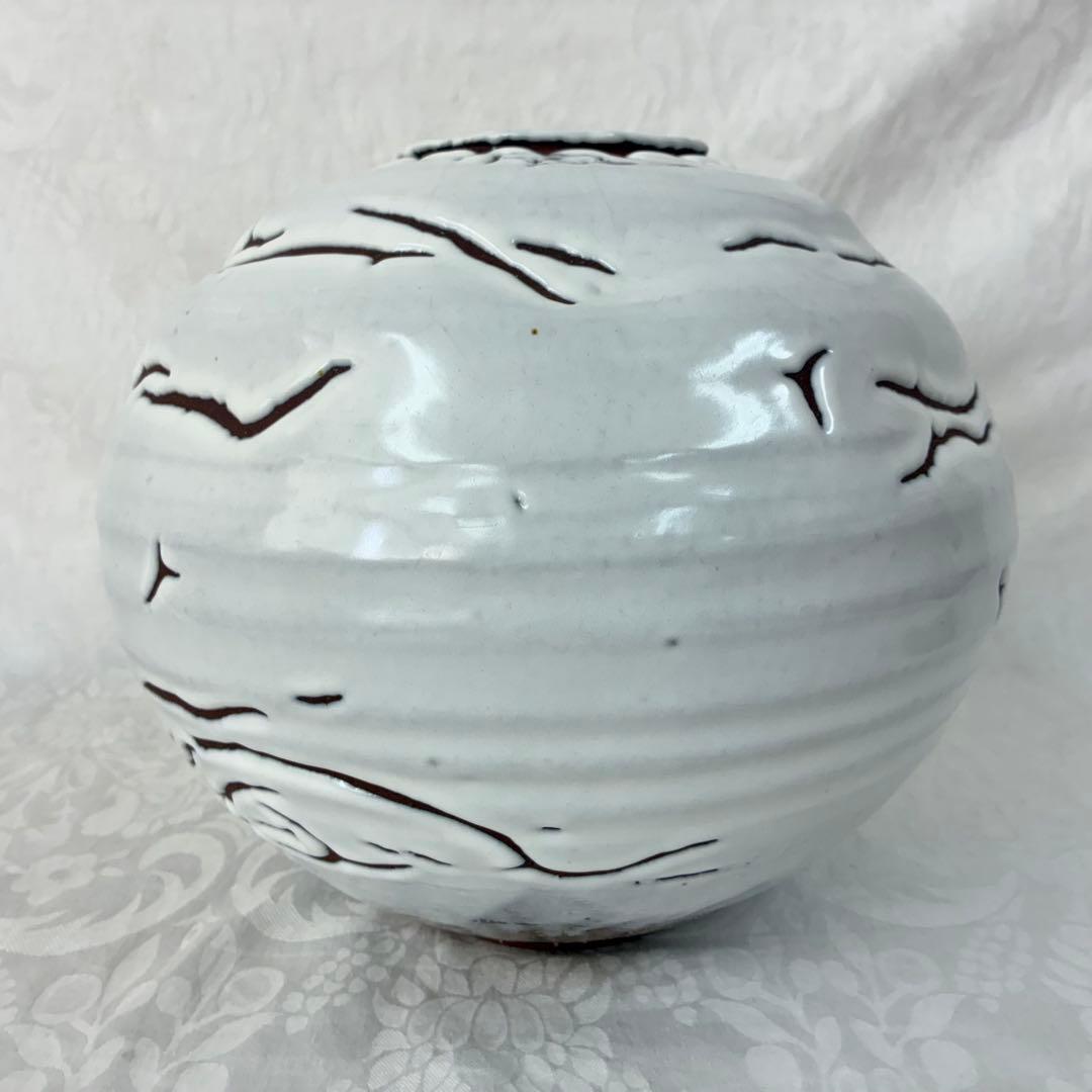 【萩焼】椿秀窯　庄 圭一郎　白燿　花生　花瓶　飾り壺　木箱入