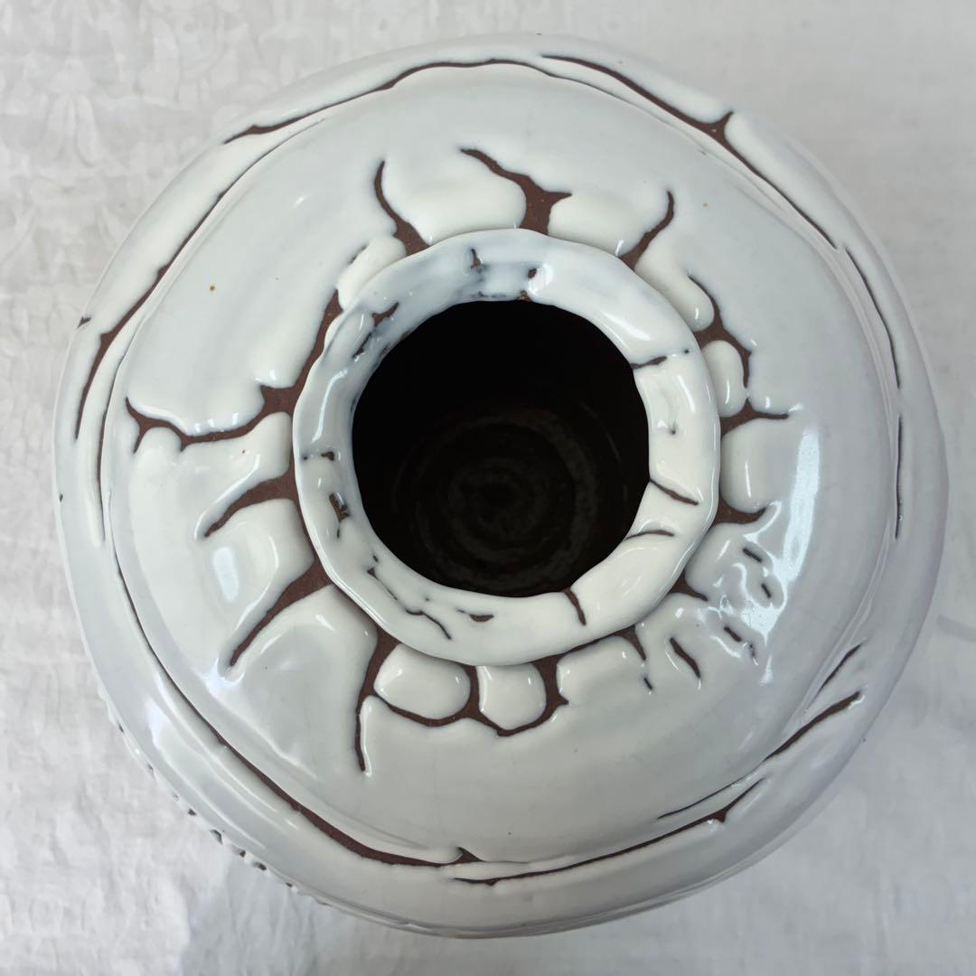 【萩焼】椿秀窯　庄 圭一郎　白燿　花生　花瓶　飾り壺　木箱入