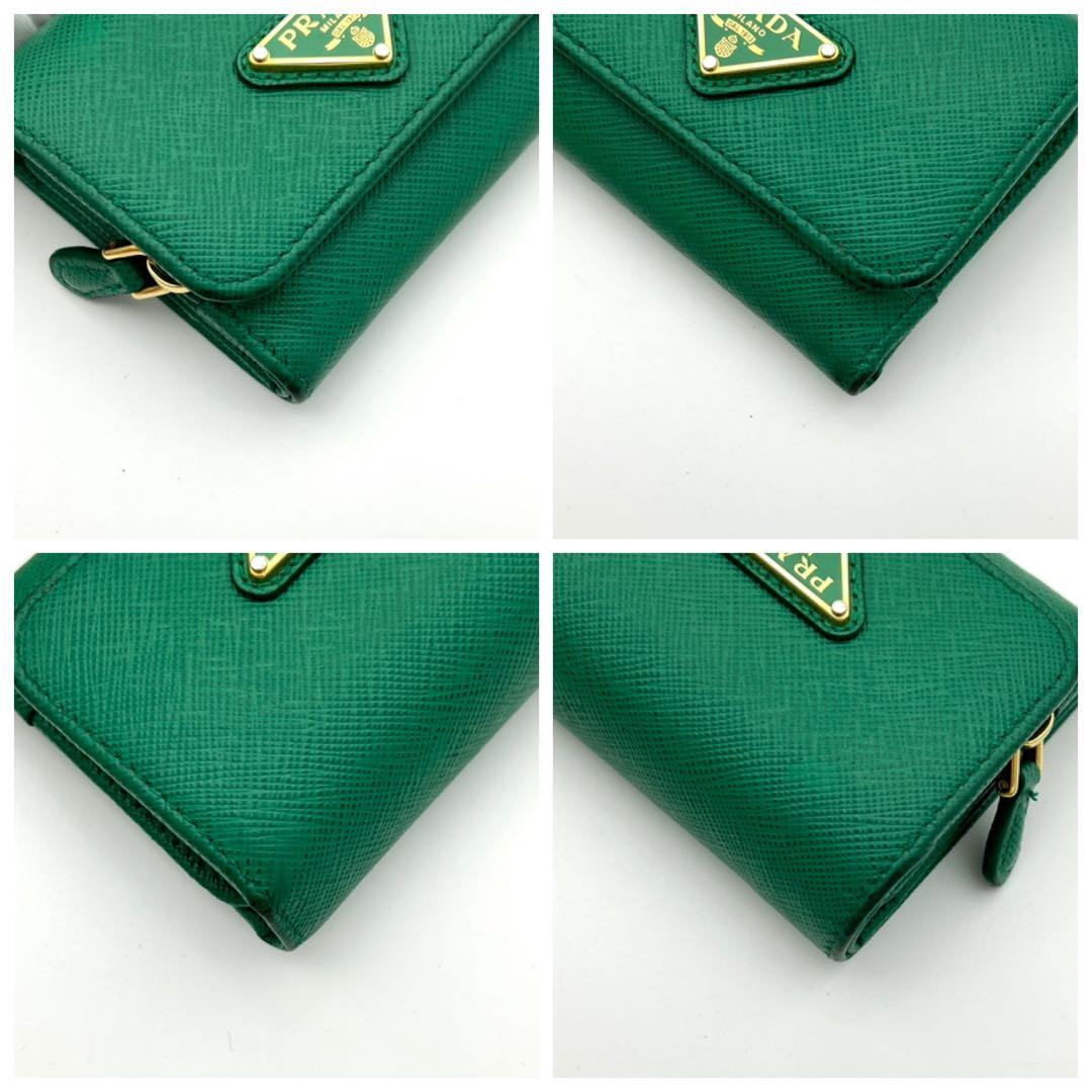 【人気カラー】プラダ サフィアーノ トライアングルロゴ 三つ折り財布 グリーン