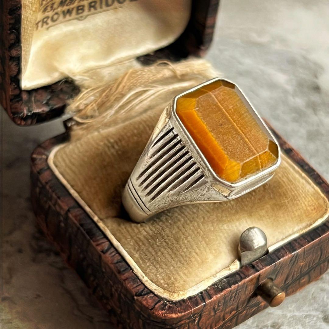 VINTAGE ヴィンテージ ボールド タイガーアイシグネット リング 指輪