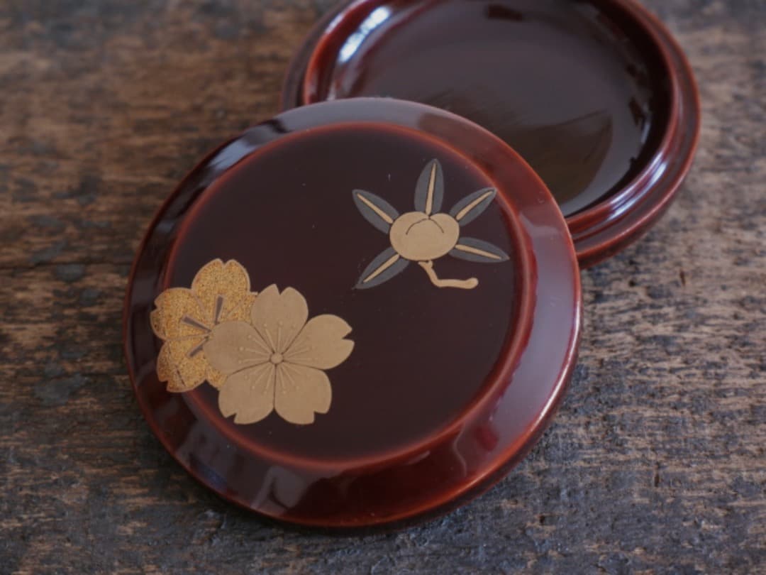桜蒔絵　香合　漆工芸　茶道具　木製　アンティーク　古道具８
