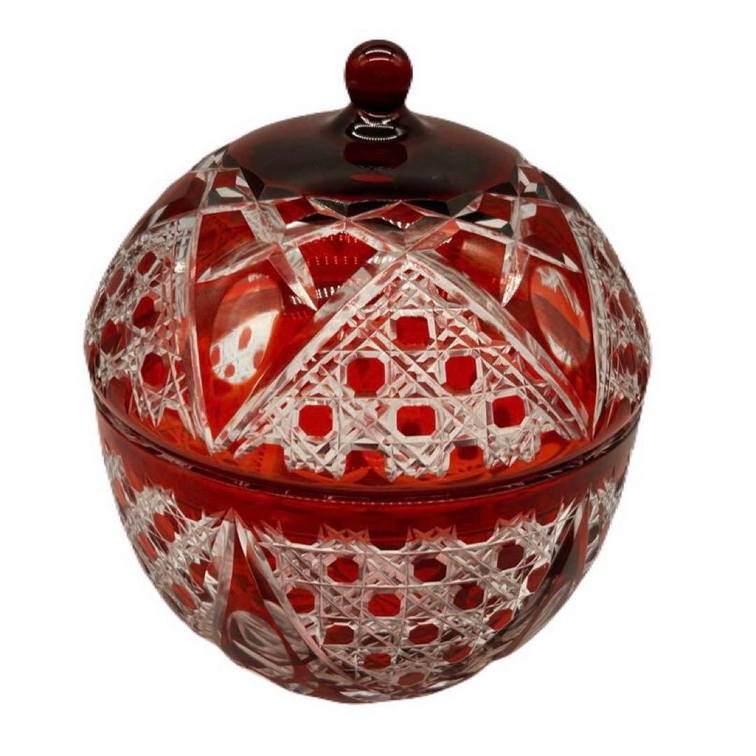 木村泰典 江戸切子 籠目紋 ボンボニエール 伝統工芸士 -436-