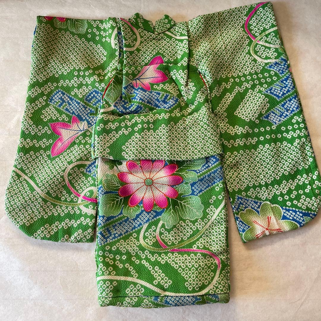 人形の着物　12号　古布縮緬　ひった柄　120703