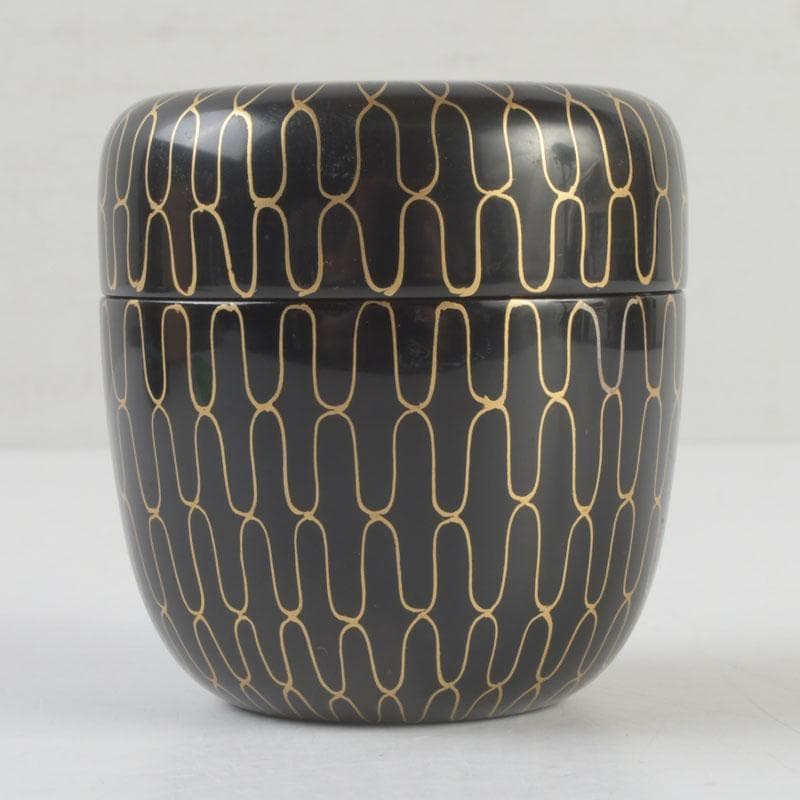 茶道具　中村湖彩作　黒網目蒔絵　中棗　共箱　V　9554