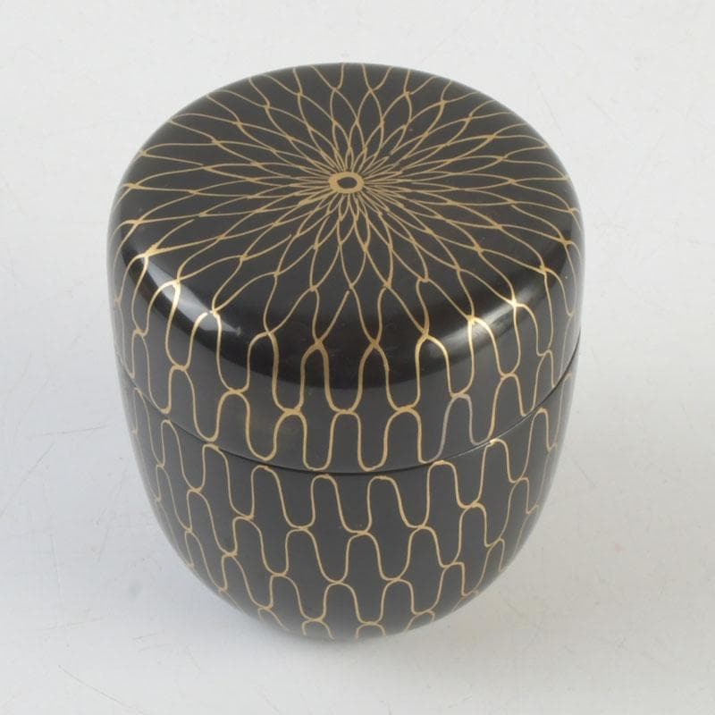 茶道具　中村湖彩作　黒網目蒔絵　中棗　共箱　V　9554