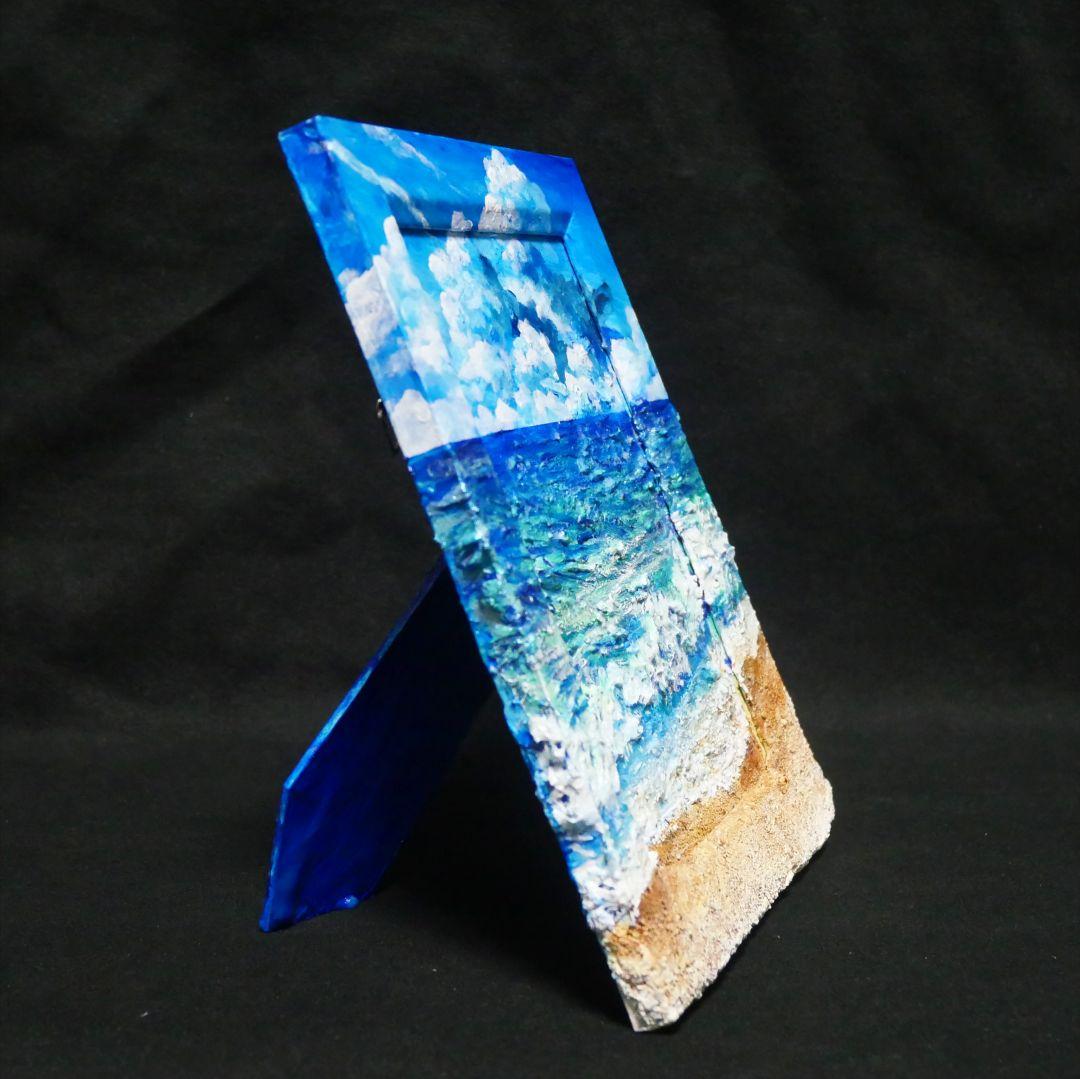 油絵 油彩 油彩画 絵 絵画 【夏の砂浜の海】ミニ絵画