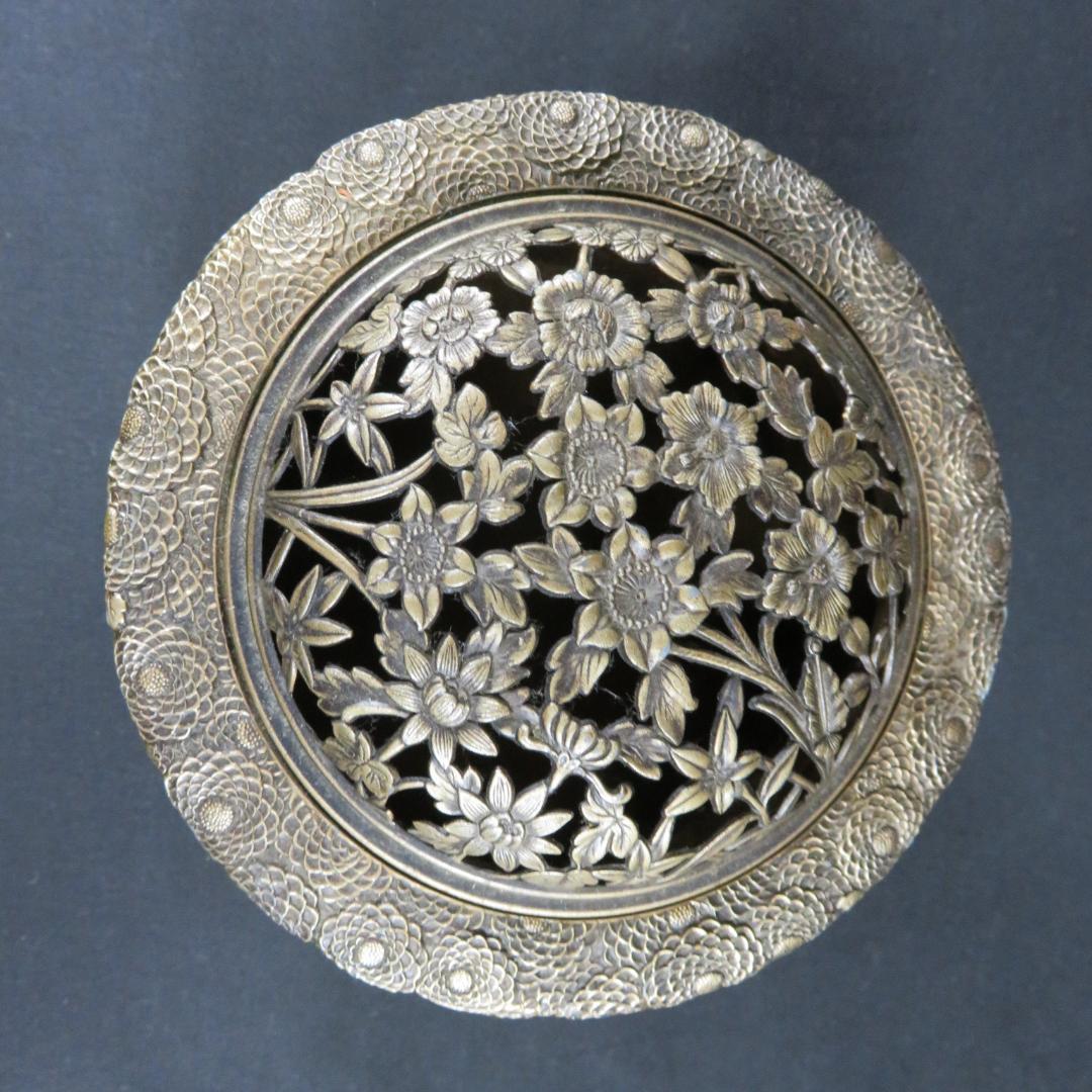 香炉 銘 宏采 茶道具 工芸 金属 真鍮 銅 花 豪華絢爛