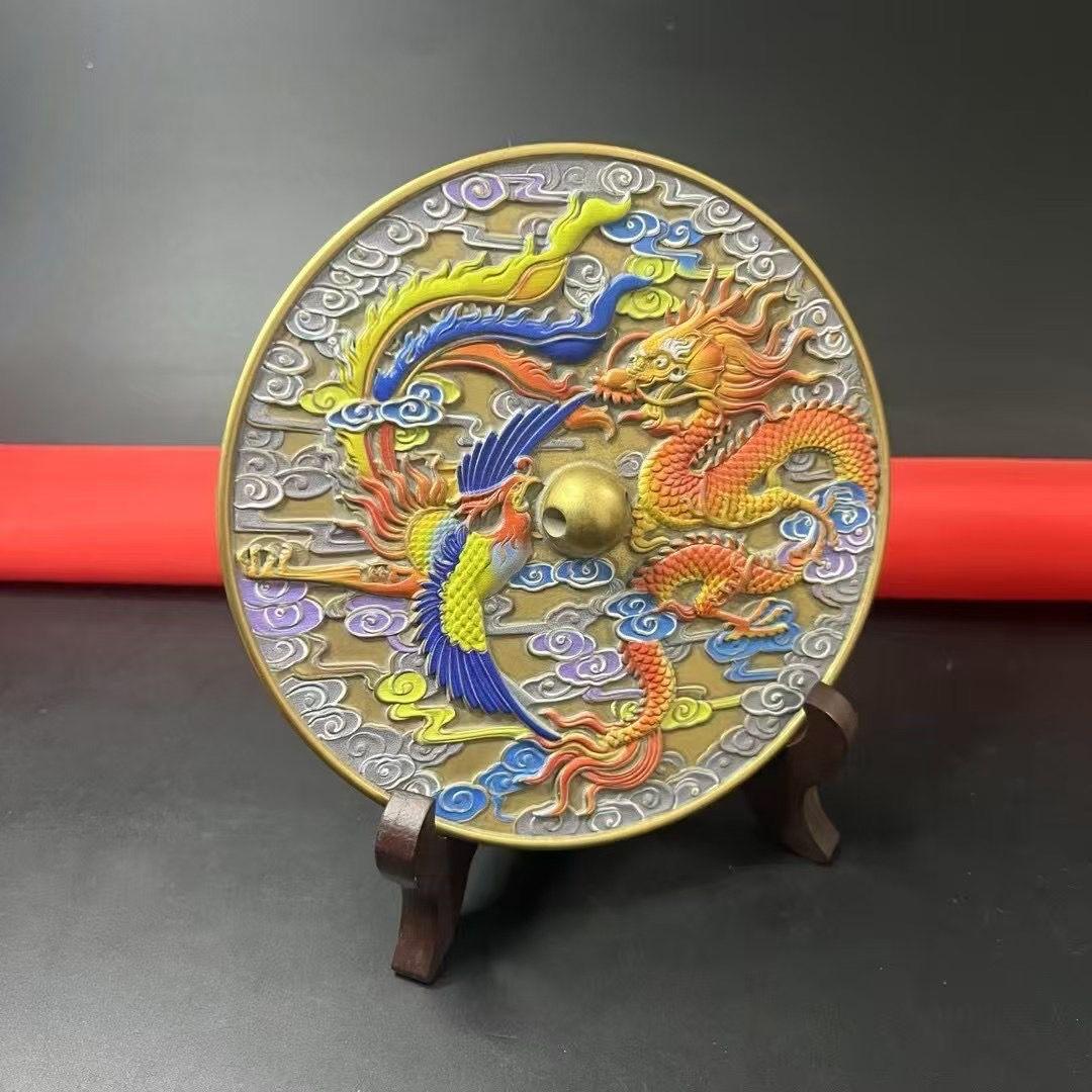銅鏡 龍鳳鏡 家 玄関 リビング 装飾品 工芸品 置物