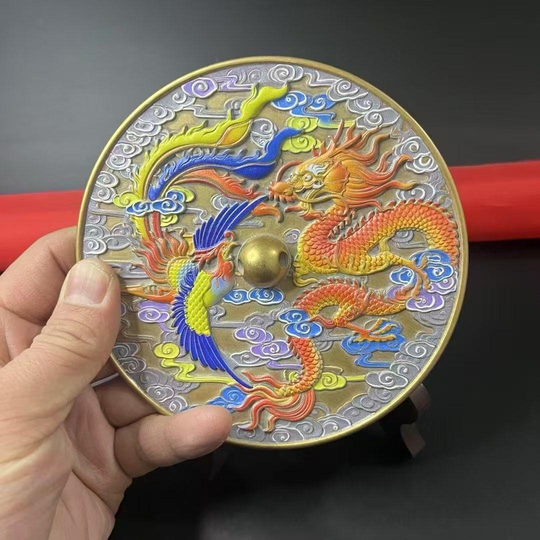 銅鏡 龍鳳鏡 家 玄関 リビング 装飾品 工芸品 置物