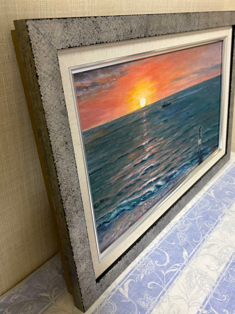 油彩原画　夕日の海・ハワイ　M８号　額装品