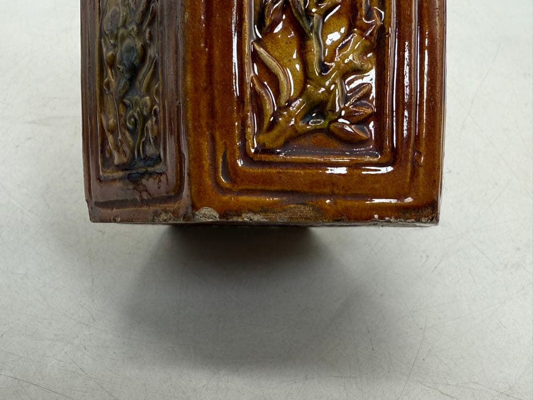 中国　清時代　素三彩　梅竹詩紋六角茶壺　アンティーク　送料込み251121