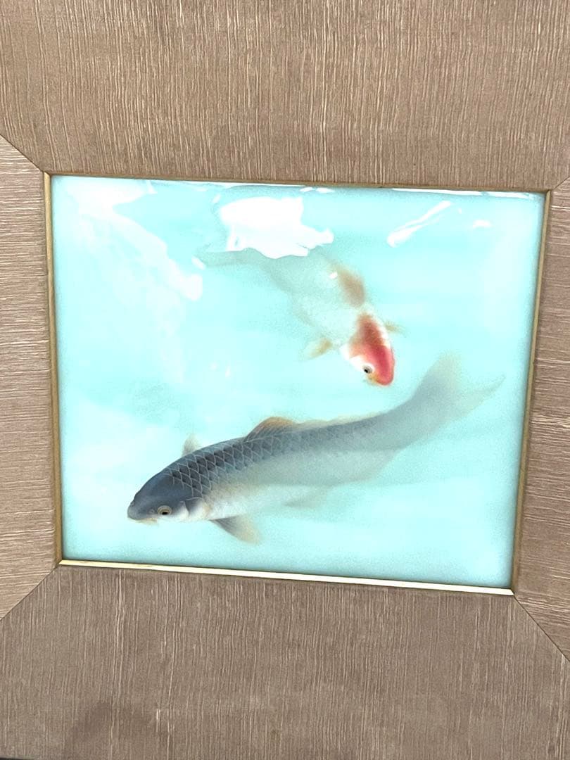 【価格交渉大歓迎】安藤造 七宝 双鯉図 陶額 共箱